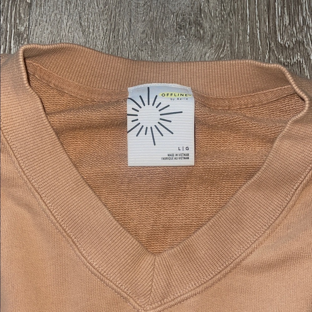 Aerie oversized Tan Cropped Sweatshirt size large loungewear comfy cozy pullover - Picture 3 of 6
